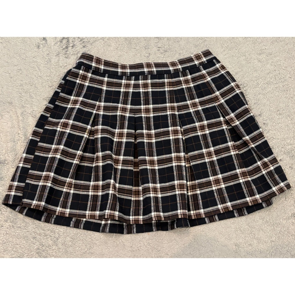 Hollister Ultra High-Rise Pleated Mini Skirt Navy Brown Plaid Womens Size L NWT